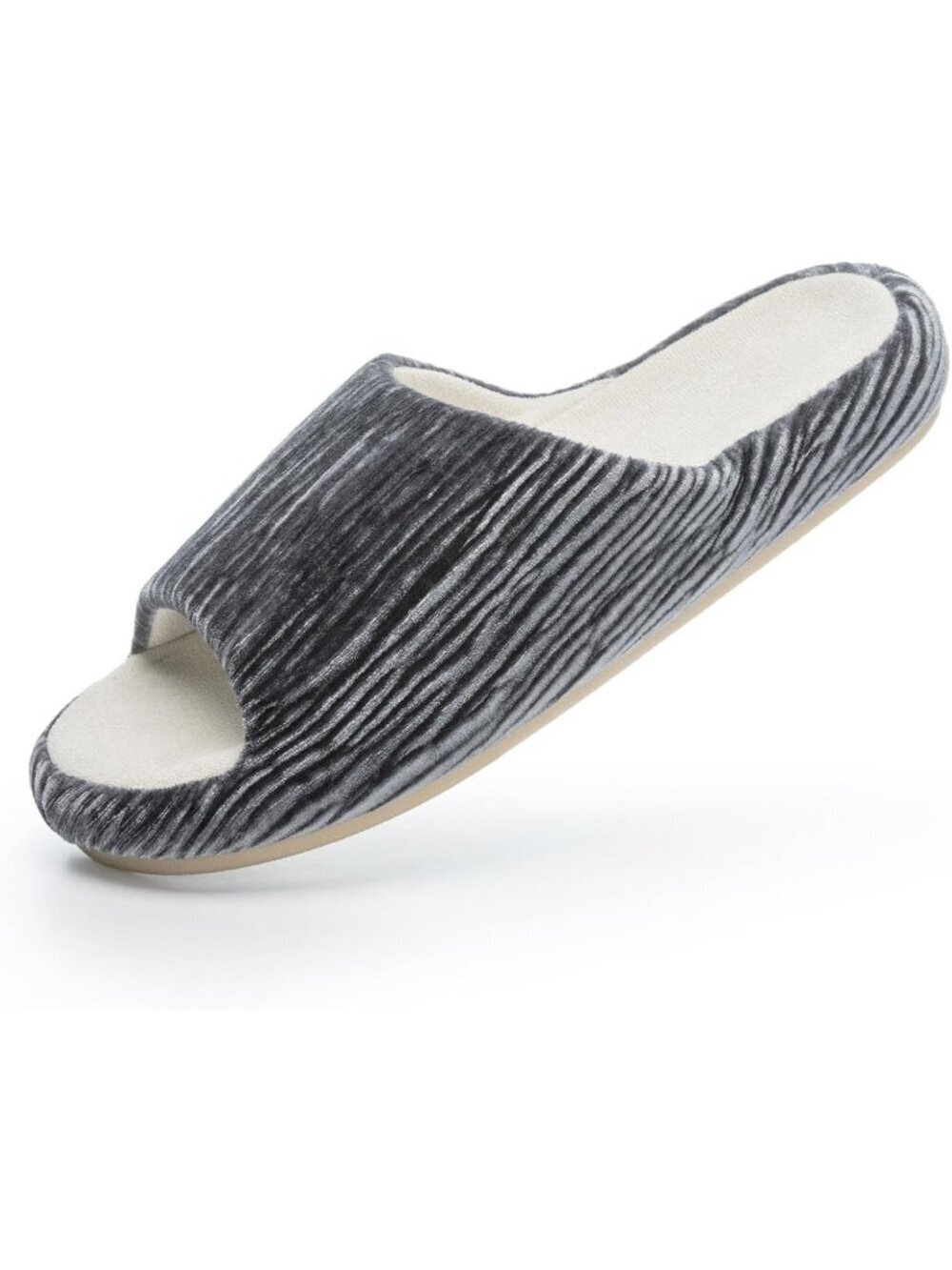Women's Grey Pull-On Classic Memory Foam House Cozy Open Toe Fit Slipper Shoes